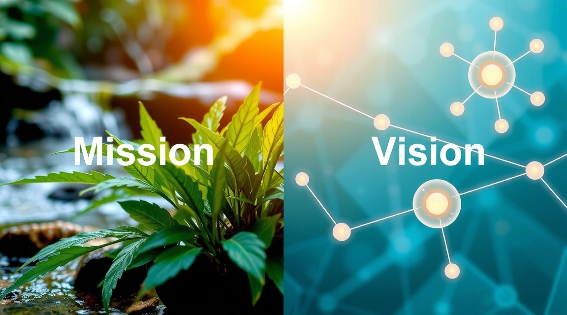 Abstract representation of mission and vision with interconnected natural and technological elements