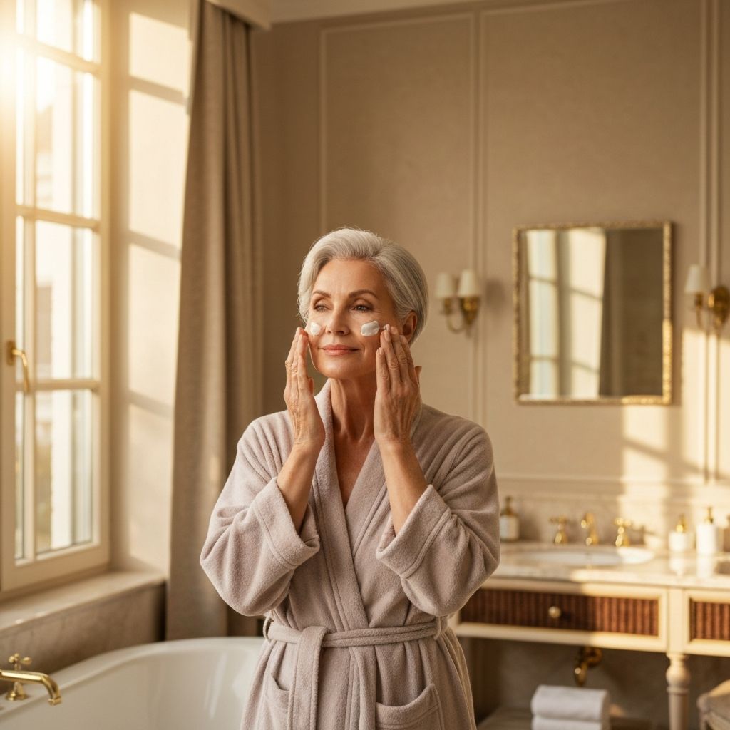 Mulher a aplicar creme facial